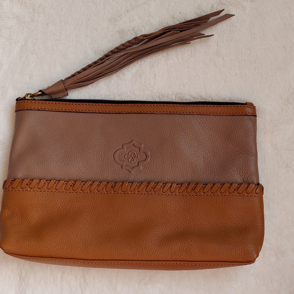 OR YANY  Women's Leather Clutch Brown and Taupe Bag